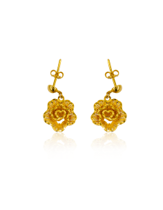Pendientes largos flor oro 18k - Joyería Orocash