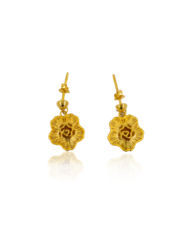 Pendientes largos flor oro 18k - Joyería Orocash