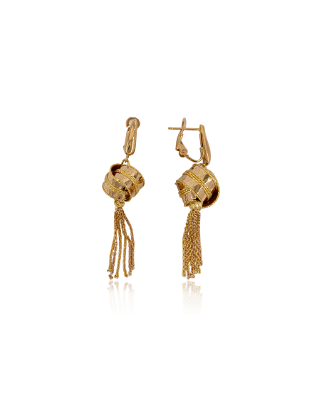 Pendientes largos borlo disco con cadenas colgando oro 18k - Joyería Orocash