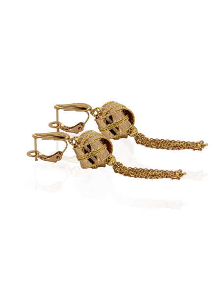 Pendientes largos borlo disco con cadenas colgando oro 18k - Joyería Orocash