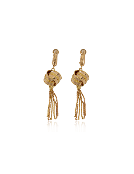 Pendientes largos borlo disco con cadenas colgando oro 18k - Joyería Orocash