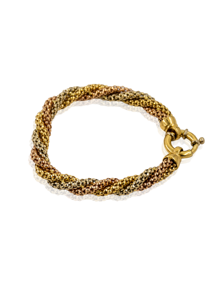 Pulsera trenzada ancha 21cm oro tricolor 18k - Joyería Orocash