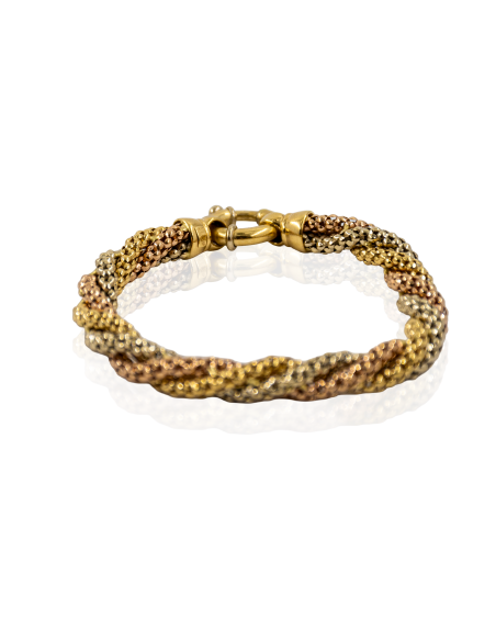 Pulsera trenzada ancha 21cm oro tricolor 18k - Joyería Orocash