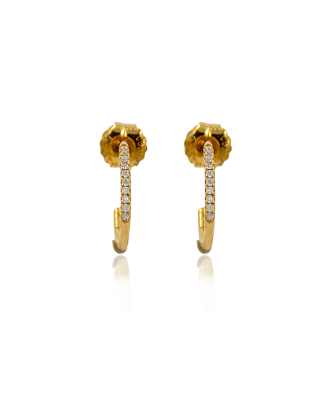 Pendientes medio aro con circonitas 1cm oro 18k - Joyería Orocash