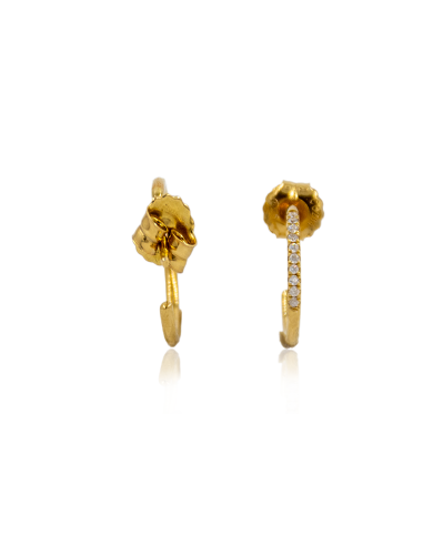 Pendientes medio aro con circonitas 1cm oro 18k - Joyería Orocash