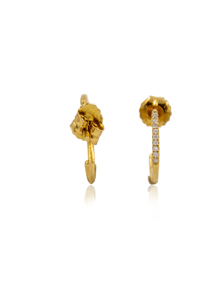 Pendientes medio aro con circonitas 1cm oro 18k - Joyería Orocash