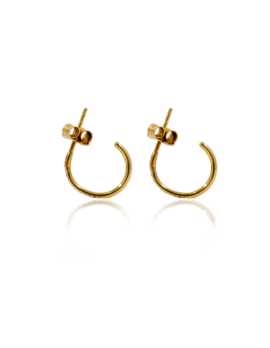 Pendientes medio aro con circonitas 1cm oro 18k - Joyería Orocash