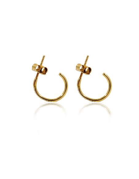 Pendientes medio aro con circonitas 1cm oro 18k - Joyería Orocash