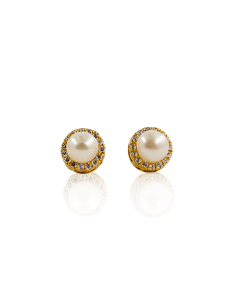 Pendientes base circonitas con perla oro 18k - Joyería Orocash