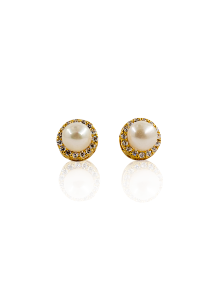 Pendientes base circonitas con perla oro 18k - Joyería Orocash