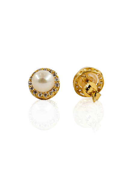Pendientes base circonitas con perla oro 18k - Joyería Orocash
