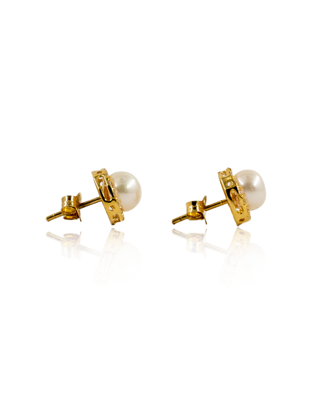 Pendientes base circonitas con perla oro 18k - Joyería Orocash