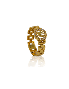 Anillo cadeneta con círculo circonitas corona oro 18k - Joyería Orocash 2
