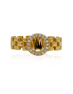 Anillo cadeneta con círculo circonitas corona oro 18k - Joyería Orocash