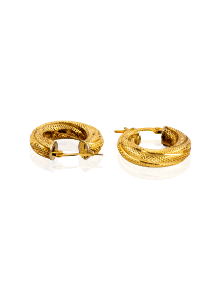 Pendientes aros semi retorcidos puntitos 2cm oro 18k - Joyería Orocash