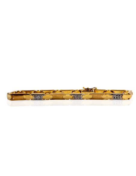Pulsera con brillo mate y circonitas 19cm oro bicolor 18k - Joyería Orocash