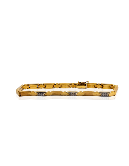 Pulsera con brillo mate y circonitas 19cm oro bicolor 18k - Joyería Orocash