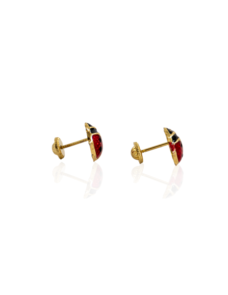Pendientes mariquita lacada bebé oro 18k - Joyería Orocash