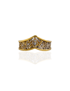 Anillo corona circonitas oro bicolor 18k - Joyería Orocash