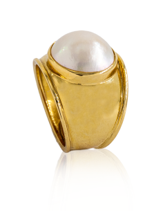 Anillo ancho con media perla oro 18k - Joyería Orocash 2