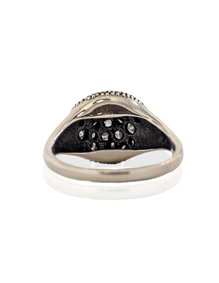 Anillo plata envejecida frontal media bola circonitas - Joyería Orocash
