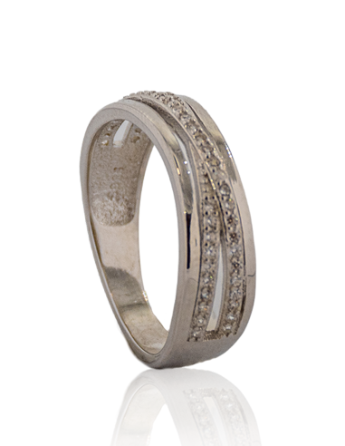 Anillo plata dos líneas pulidas dos circonitas | Orocash joyería
