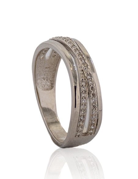 Anillo plata dos líneas pulidas dos circonitas | Orocash joyería