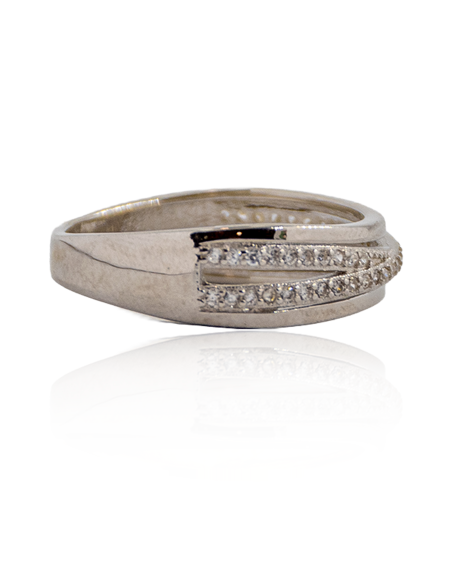 Anillo plata dos líneas pulidas dos circonitas | Orocash joyería