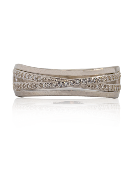 Anillo plata dos líneas pulidas dos circonitas | Orocash joyería