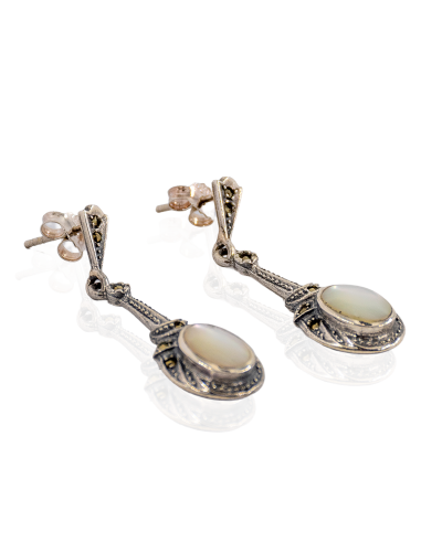 Pendientes marquesitas nácar 4cm plata óxido - Joyería Orocash