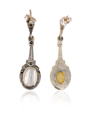 Pendientes marquesitas nácar 4cm plata óxido - Joyería Orocash