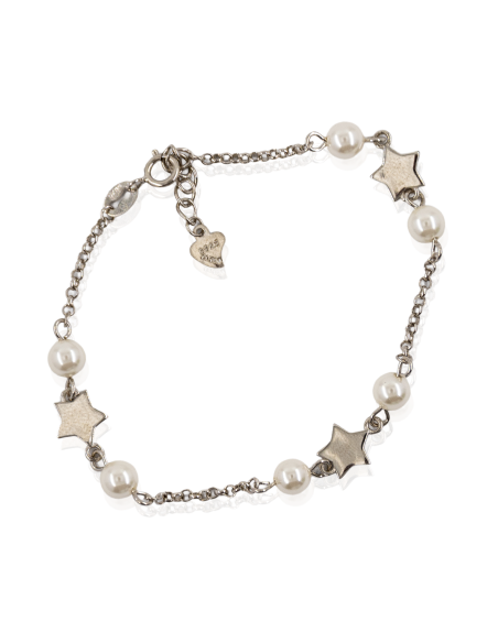 Pulsera estrellas y perlas plata rodiada - Joyería Orocash