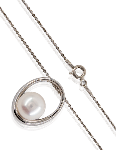 Gargantilla plata rodiada con perla cultivada blanca I Orocash Joyería
