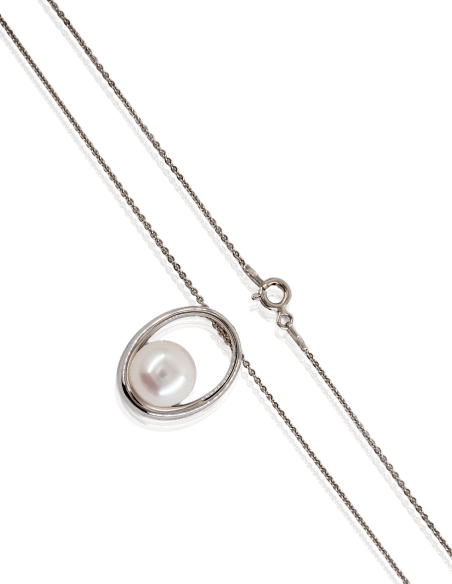 Gargantilla plata rodiada con perla cultivada blanca I Orocash Joyería