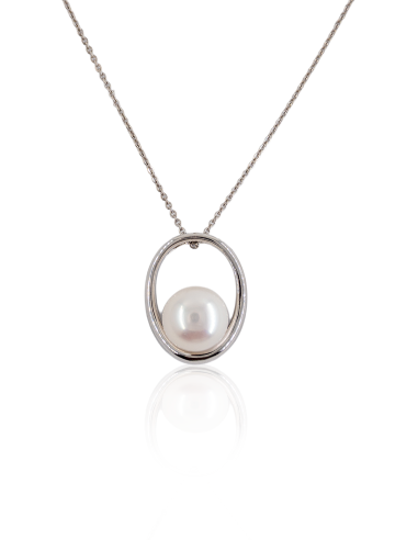 Gargantilla plata rodiada con perla cultivada blanca I Orocash Joyería
