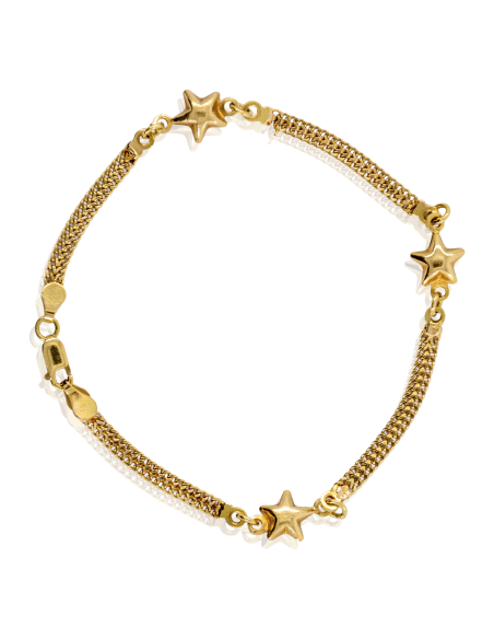 Pulsera eslabón bismark con tres estrellas 18cm oro 18k - Joyería Orocash