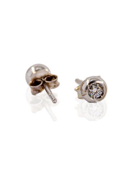 Pendientes chatón con diamante oro blanco 18k - Joyería Orocash