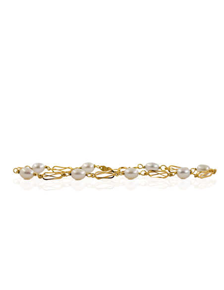Pulsera en ocho con perlas 19cm oro 18k - Joyería Orocash