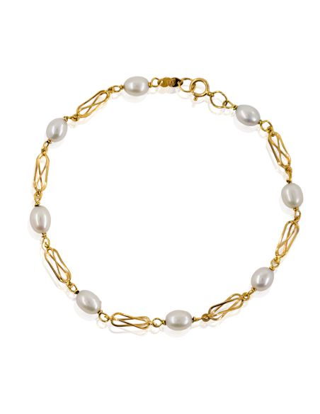 Pulsera en ocho con perlas 19cm oro 18k - Joyería Orocash