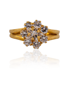Anillo doble aro con flor circonitas oro 18k
