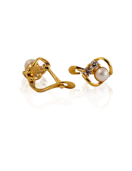 Pendientes con perla y dos circonitas oro 18k - Joyería Orocash
