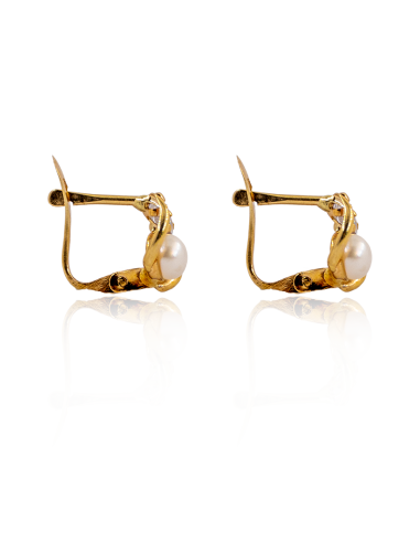 Pendientes con perla y dos circonitas oro 18k - Joyería Orocash