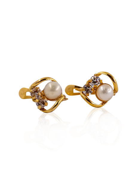 Pendientes con perla y dos circonitas oro 18k - Joyería Orocash