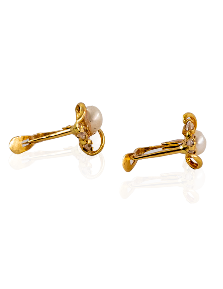 Pendientes con perla y dos circonitas oro 18k - Joyería Orocash