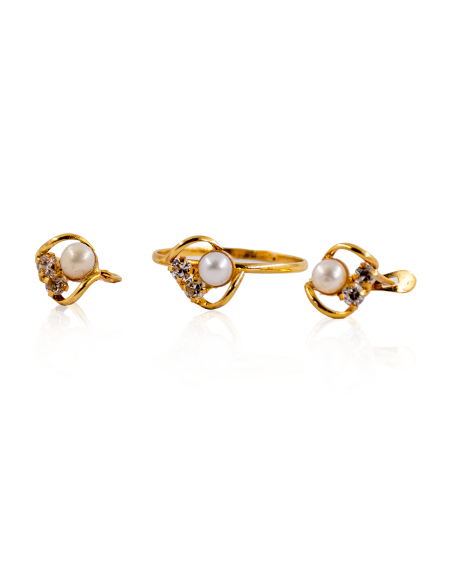 Pendientes con perla y dos circonitas oro 18k - Joyería Orocash