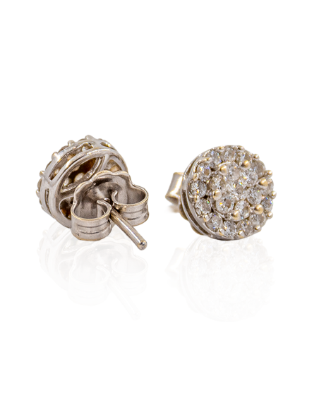 Pendientes de botón redondos pavé diamantes oro blanco 18k - Joyería Orocash
