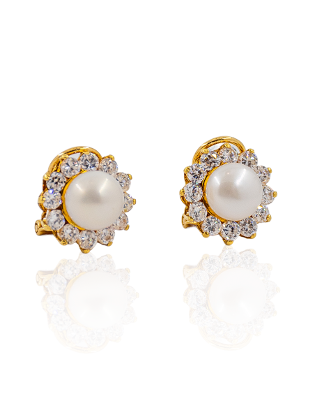 Pendientes perla circonitas alrededor oro 18k - Joyería Orocash