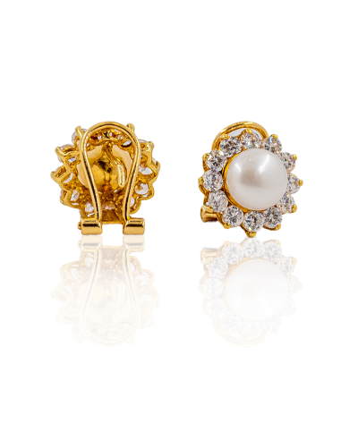 Pendientes perla circonitas alrededor oro 18k - Joyería Orocash