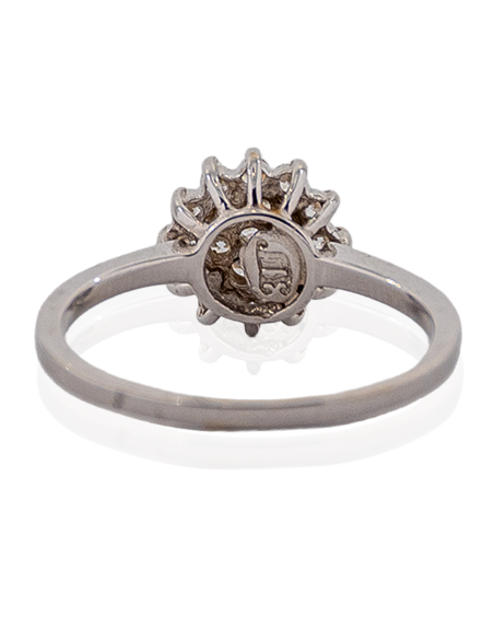 Anillo rosetón circonitas oro blanco 18K - Joyería Orocash