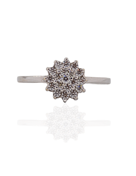 Anillo rosetón circonitas oro blanco 18K - Joyería Orocash